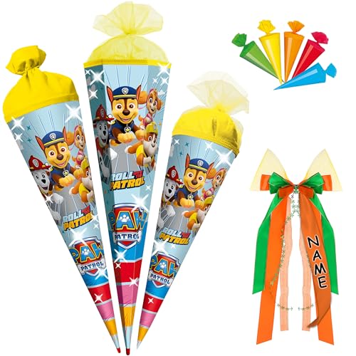 alles-meine.de GmbH Schultüte - Paw Patrool - Hunde - 35-85 cm - Größe wählbar - Holzspitze wählbar - inkl. Name + Bänder Schleife + 5 kleine Zuckertüten - Zuckertüte - Tüll - .. von alles-meine.de GmbH