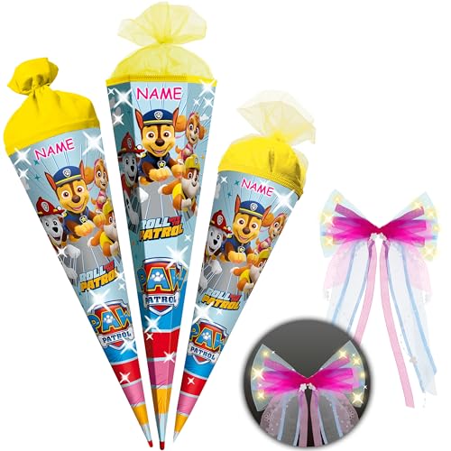 alles-meine.de GmbH Schultüte - Paw Patrool - Hunde - 35-85 cm - Größe wählbar - Holzspitze wählbar - inkl. Name + LED LICHT - Schleife - Zuckertüte - Tüll - oder Filzabschluß .. von alles-meine.de GmbH