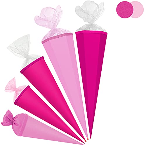 Schultüte - Rohling - PINK/kräftiges rosa - 50 cm - rund - Tüllabschluß - mit/ohne Kunststoff Spitze - Zuckertüte - Roth - Jungen Mädchen - einfarbig Uni .. von alles-meine.de GmbH