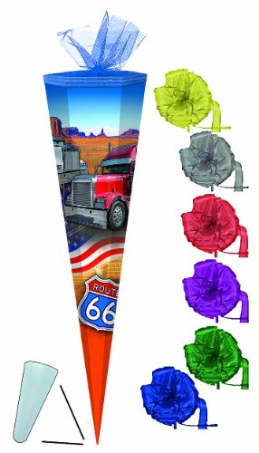 alles-meine.de GmbH Schultüte - Trucks Route 66-50 cm rund - incl. Schleife - mit/ohne Kunststoff Spitze - Tüllabschluß - Zuckertüte - für Jungen Auto Truck LKW USA Transport.. von alles-meine.de GmbH