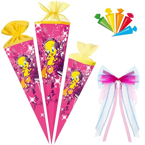 alles-meine.de GmbH Schultüte - Vogel Tweety - 35-85 cm - Größe wählbar - Spitze wählbar - inkl. Schleife + 5 kleine Zuckertüten - Zuckertüte - Tüll - oder Filzabschluß - eckig.. von alles-meine.de GmbH