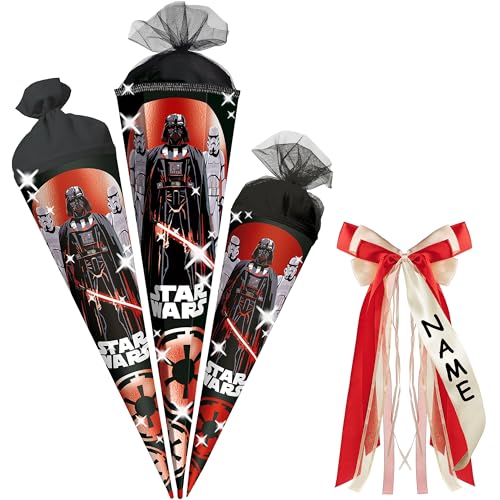 alles-meine.de GmbH Schultüte - mit Glitzer Folie - Star War - 35-85 cm - Größe wählbar - Holzspitze wählbar - inkl. Name + Verschluß-Schleife - Zuckertüte - Tüll - oder Filzab.. von alles-meine.de GmbH