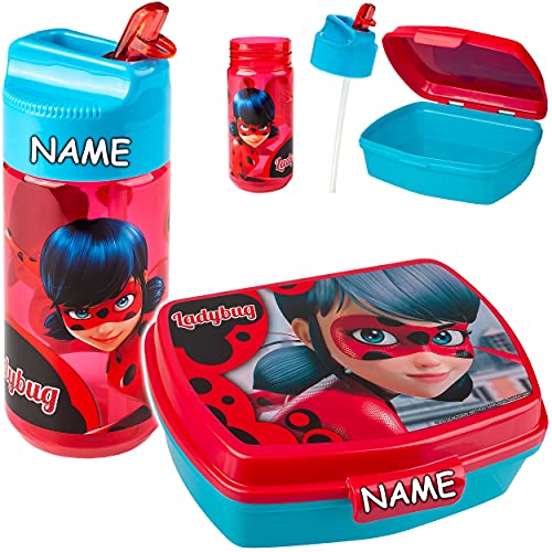 alles-meine.de GmbH Set: Brotdose + Trinkflasche Artikel wählbar Miracul. - Ladybug und Cat Noir - inkl. Name - BPA frei - großes Fach - Brotbüchse Küche Essen - Lunchbox/K.. von alles-meine.de GmbH