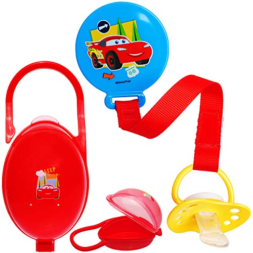 alles-meine.de GmbH Set: Schnullerbox/Dose + Schnullerkette - Cars - Auto - Lightning McQueen - BPA frei - Schnuller - mit Henkel - Haken - Schnullerdose - für Jungen/Kinder .. von alles-meine.de GmbH