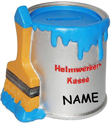 alles-meine.de GmbH Spardose - Farbtopf mit Pinsel - Heimwerker Kasse - incl. Name - blau - stabile Sparbüchse aus Kunstharz/Polyresin - Kinderspardose - Sparschwein - für .. von alles-meine.de GmbH