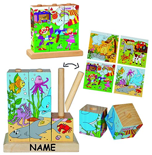 alles-meine.de GmbH Steckspiel - Bilderwürfel/Würfelpuzzle aus Holz - Tiere - Puzzle 9 Teile incl. Namen - für Kinder/Mädchen Jungen - Holzpuzzle - Motorikspiel Steckwürfel -.. von alles-meine.de GmbH