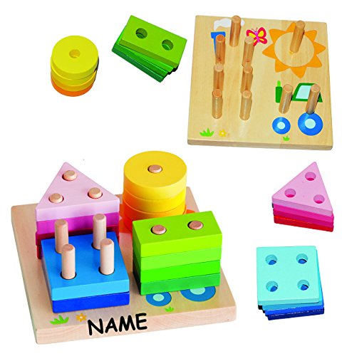 alles-meine.de GmbH Steckspiel aus Holz incl. Name - Sortierspiel - Motorikspiel Steckwürfel - Motorik - Steckpuzzle Steckbrett - geometrische Formen - Bausteine für Kinder/Mäd.. von alles-meine.de GmbH