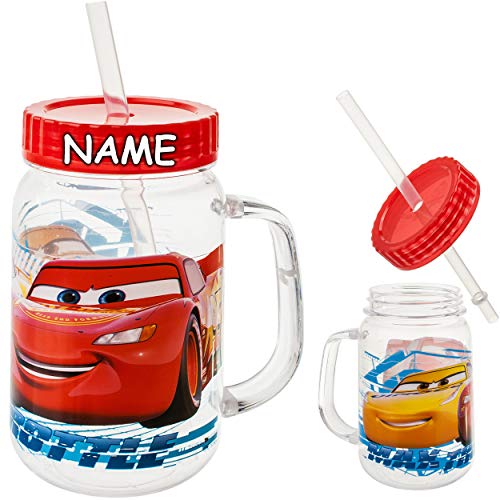 alles-meine.de GmbH Trinkbecher/Henkeltasse/Trinkglas - Cars - Auto - Lightning McQueen - inkl. Name - mit Strohhalm & Deckel - BPA frei - 420 ml - Kunststoff Plastik - durch.. von alles-meine.de GmbH