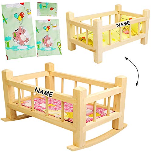 alles-meine.de GmbH UMBAUBAR - großes Holz - Puppenbett & Puppenwiege - inkl. Name - 43 cm groß - mit Bettzeug - aus Naturholz - Holzwiege Schaukelbett - für Puppen groß - Bett H.. von alles-meine.de GmbH