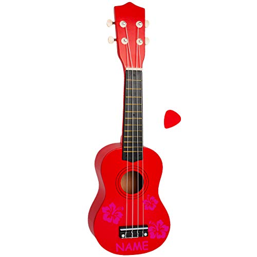 alles-meine.de GmbH Ukulele - aus Holz - Motiv & Farbwahl - rot & Blumen & Blüten pink - inkl. Name - 55 cm / 21 inch - Klassik - akustische - Kinder & Erwachsene - mit Plektrum .. von alles-meine.de GmbH