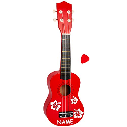 alles-meine.de GmbH Ukulele - aus Holz - Motiv & Farbwahl - rot & Blumen & Blüten weiß - inkl. Name - 55 cm / 21 inch - Klassik - akustische - Kinder & Erwachsene - mit Plektrum .. von alles-meine.de GmbH