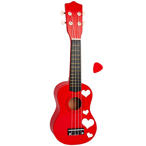 alles-meine.de GmbH Ukulele - aus Holz - Motiv & Farbwahl - rot & Herzen weiß - 55 cm / 21 inch - Klassik - akustische - Kinder & Erwachsene - mit Plektrum - 4 Saiten/Seiten - .. von alles-meine.de GmbH