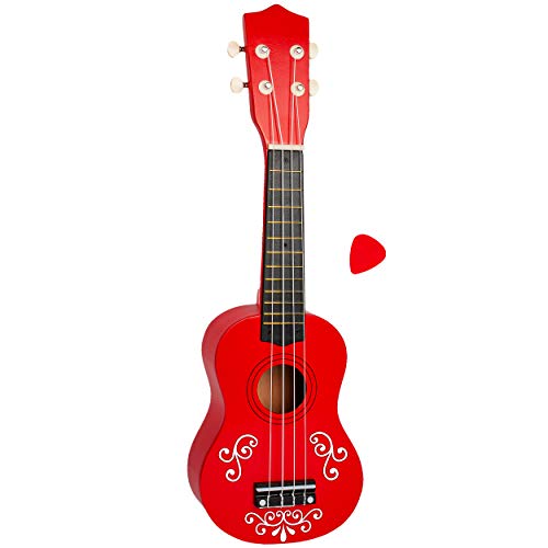 alles-meine.de GmbH Ukulele - aus Holz - Motiv & Farbwahl - rot & Ranken weiß - 55 cm / 21 inch - Klassik - akustische - Kinder & Erwachsene - mit Plektrum - 4 Saiten/Seiten - .. von alles-meine.de GmbH