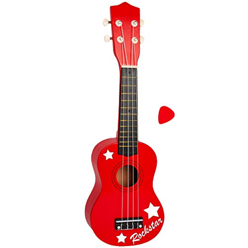 alles-meine.de GmbH Ukulele - aus Holz - Motiv & Farbwahl - rot & Rockstar Sterne weiß - 55 cm / 21 inch - Klassik - akustische - Kinder & Erwachsene - mit Plektrum - 4 Saiten / .. von alles-meine.de GmbH