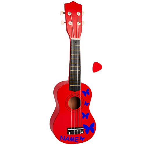 alles-meine.de GmbH Ukulele - aus Holz - Motiv & Farbwahl - rot & Schmetterlinge blau - inkl. Name - 55 cm / 21 inch - Klassik - akustische - Kinder & Erwachsene - mit Plektrum -.. von alles-meine.de GmbH