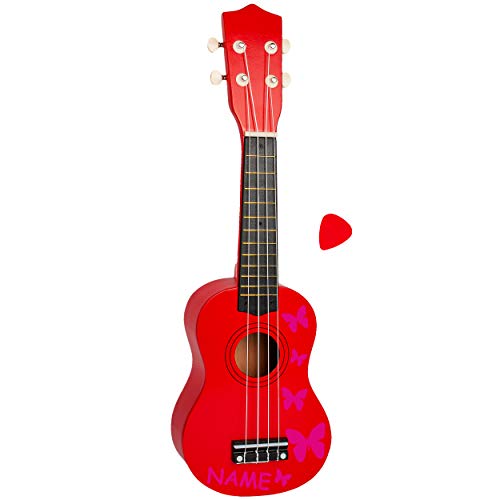 alles-meine.de GmbH Ukulele - aus Holz - Motiv & Farbwahl - rot & Schmetterlinge pink - inkl. Name - 55 cm / 21 inch - Klassik - akustische - Kinder & Erwachsene - mit Plektrum -.. von alles-meine.de GmbH