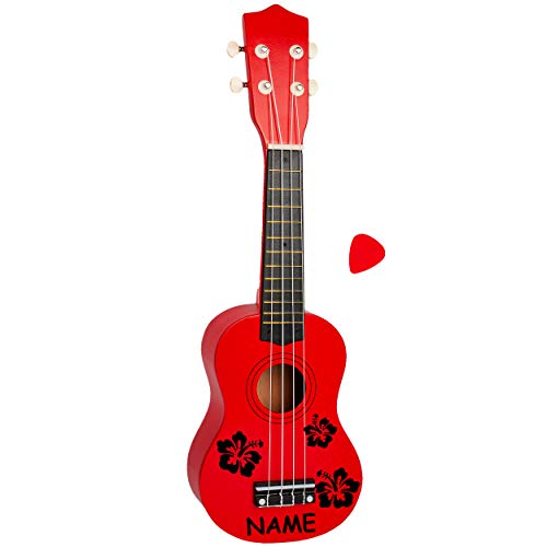 alles-meine.de GmbH Ukulele - aus Holz - Motiv & Farbwahl - rot & Schwarze Blumen & Blüten - inkl. Name - 55 cm / 21 inch - Klassik - akustische - Kinder & Erwachsene - mit Plekt.. von alles-meine.de GmbH