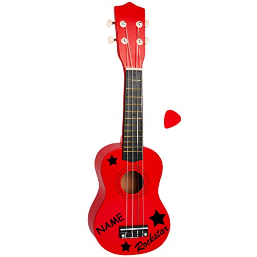 alles-meine.de GmbH Ukulele - aus Holz - Motiv & Farbwahl - rot & Schwarze Rockstar Sterne - inkl. Name - 55 cm / 21 inch - Klassik - akustische - Kinder & Erwachsene - mit Plekt.. von alles-meine.de GmbH