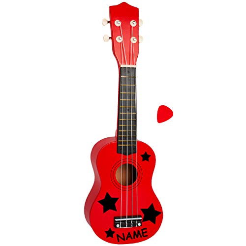 alles-meine.de GmbH Ukulele - aus Holz - Motiv & Farbwahl - rot & Schwarze Sterne - inkl. Name - 55 cm / 21 inch - Klassik - akustische - Kinder & Erwachsene - mit Plektrum - 4 S.. von alles-meine.de GmbH