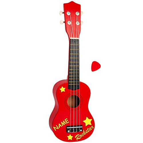 alles-meine.de GmbH Ukulele - aus Holz - Motiv & Farbwahl - rot & gelbe Rockstar Sterne - inkl. Name - 55 cm / 21 inch - Klassik - akustische - Kinder & Erwachsene - mit Plektrum.. von alles-meine.de GmbH