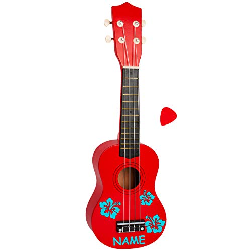 alles-meine.de GmbH Ukulele - aus Holz - Motiv & Farbwahl - rot & türkis Blumen & Blüten - inkl. Name - 55 cm / 21 inch - Klassik - akustische - Kinder & Erwachsene - mit Plektru.. von alles-meine.de GmbH