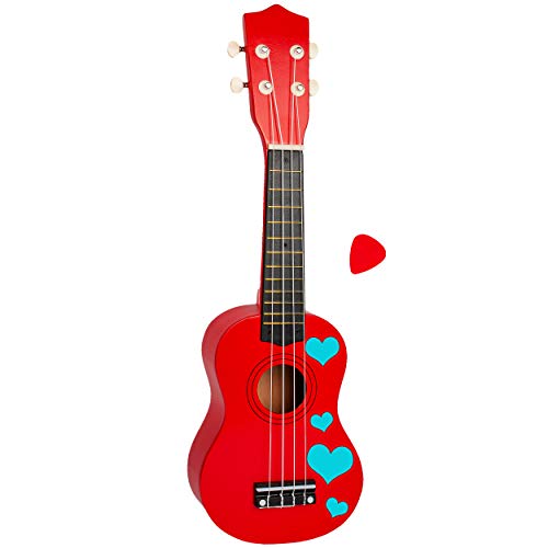 alles-meine.de GmbH Ukulele - aus Holz - Motiv & Farbwahl - rot & türkis Herzen - 55 cm / 21 inch - Klassik - akustische - Kinder & Erwachsene - mit Plektrum - 4 Saiten/Seiten .. von alles-meine.de GmbH