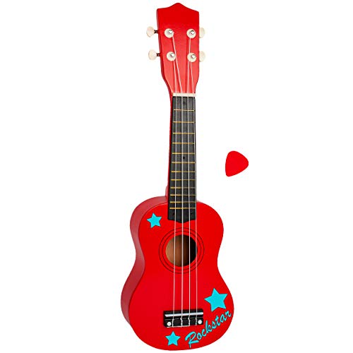 alles-meine.de GmbH Ukulele - aus Holz - Motiv & Farbwahl - rot & türkis Rockstar Sterne - 55 cm / 21 inch - Klassik - akustische - Kinder & Erwachsene - mit Plektrum - 4 Saiten .. von alles-meine.de GmbH