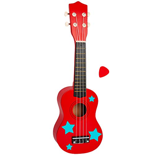 alles-meine.de GmbH Ukulele - aus Holz - Motiv & Farbwahl - rot & türkis Sterne - 55 cm / 21 inch - Klassik - akustische - Kinder & Erwachsene - mit Plektrum - 4 Saiten/Seiten .. von alles-meine.de GmbH