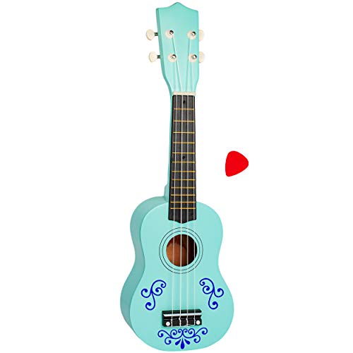 alles-meine.de GmbH Ukulele - aus Holz - Motiv & Farbwahl - türkis blau & Ranken blau - 55 cm / 21 inch - Klassik - akustische - Kinder & Erwachsene - mit Plektrum - 4 Saiten/S.. von alles-meine.de GmbH