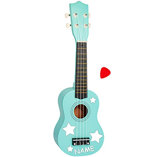 alles-meine.de GmbH Ukulele - aus Holz - Motiv & Farbwahl - türkis blau & Sterne weiß - inkl. Name - 55 cm / 21 inch - Klassik - akustische - Kinder & Erwachsene - mit Plektrum -.. von alles-meine.de GmbH