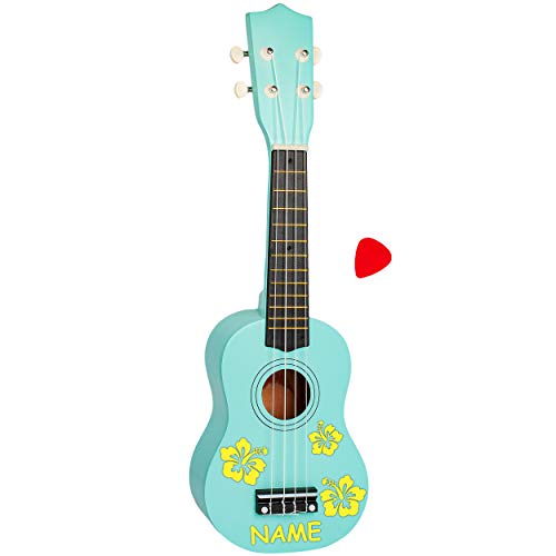 alles-meine.de GmbH Ukulele - aus Holz - Motiv & Farbwahl - türkis blau & gelbe Blumen & Blüten - inkl. Name - 55 cm / 21 inch - Klassik - akustische - Kinder & Erwachsene - mit .. von alles-meine.de GmbH