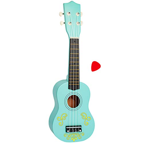 alles-meine.de GmbH Ukulele - aus Holz - Motiv & Farbwahl - türkis blau & gelbe Ranken - 55 cm / 21 inch - Klassik - akustische - Kinder & Erwachsene - mit Plektrum - 4 Saiten / .. von alles-meine.de GmbH