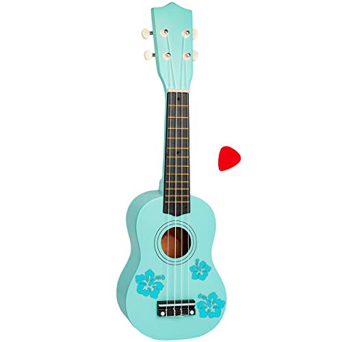 alles-meine.de GmbH Ukulele - aus Holz - Motiv & Farbwahl - türkis blau & türkis Blumen & Blüten - 55 cm / 21 inch - Klassik - akustische - Kinder & Erwachsene - mit Plektrum - 4.. von alles-meine.de GmbH