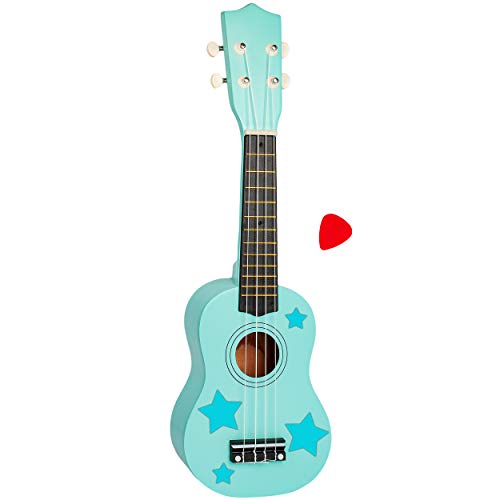 alles-meine.de GmbH Ukulele - aus Holz - Motiv & Farbwahl - türkis blau & türkis Sterne - 55 cm / 21 inch - Klassik - akustische - Kinder & Erwachsene - mit Plektrum - 4 Saiten /.. von alles-meine.de GmbH