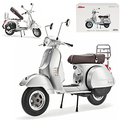 Vespa PX 125 70 Jahre Sonderedition Silber Metallic 1/10 Schuco Modell Motorrad mit individiuellem Wunschkennzeichen von alles-meine.de GmbH