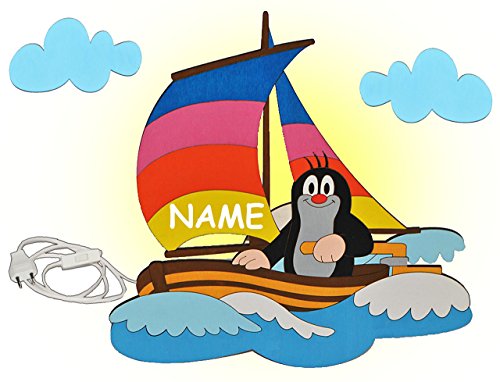 alles-meine.de GmbH Wandlampe Holz - der kleine Maulwurf - Pauli - incl. Wunschname - Lampe mit Schalter für Kinder - Kinderzimmer Kinderlampe Wandleuchte Boot Segelboot von alles-meine.de GmbH