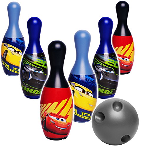 alles-meine.de GmbH XL - 7 TLG. Set - großes Kegelspiel/Bowlingspiel - Cars/Lightning McQueen - Auto - 19 cm Kegel - aus Kunststoff/Plastik - für Außen + Innen - Bunte .. von alles-meine.de GmbH