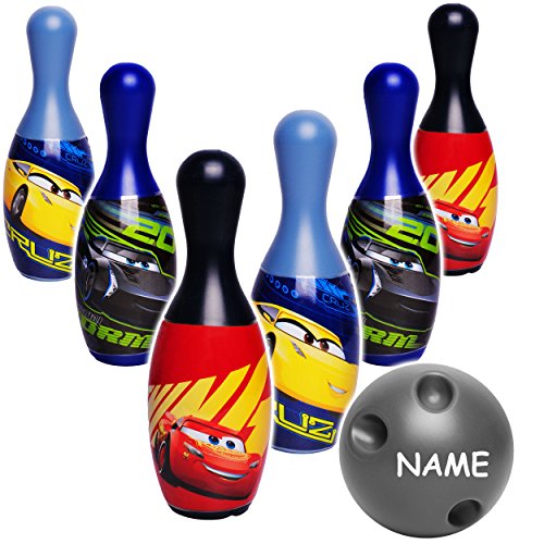 alles-meine.de GmbH XL - 7 TLG. Set - großes Kegelspiel/Bowlingspiel - Cars/Lightning McQueen - Auto - incl. Name - 19 cm Kegel - aus Kunststoff/Plastik - für Außen + I.. von alles-meine.de GmbH