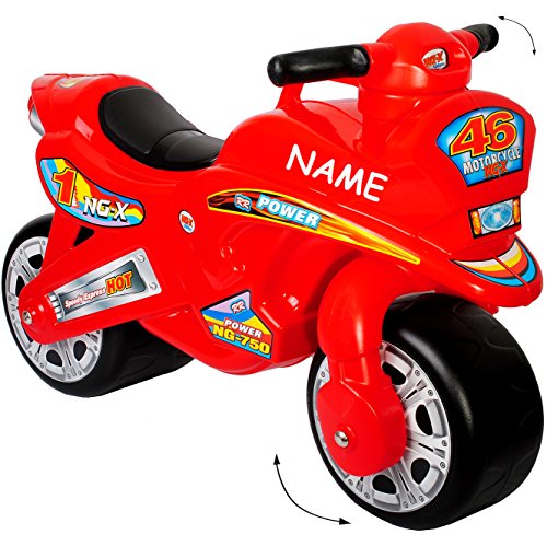 alles-meine.de GmbH XL Kinderlaufrad - Motorrad - ROT / 46" - incl. Name - Lauflernrad - für Innen & Außen - extra breite Reifen - selbstständig stehend - Rutschfahrzeug/Rut.. von alles-meine.de GmbH