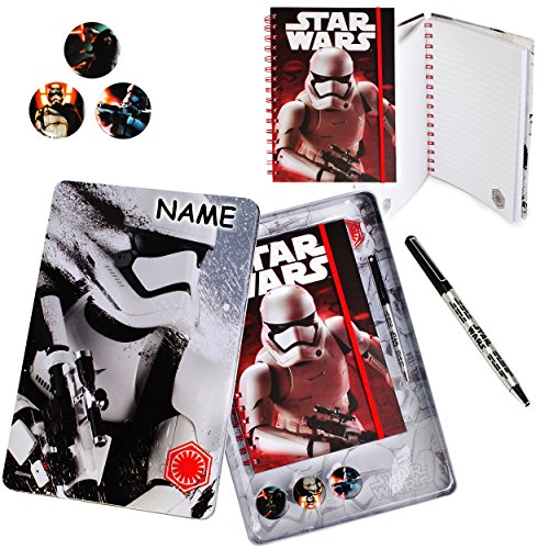 alles-meine.de GmbH XL Schreibset - Star Wars - Stormtrooper - incl. Name - Aufbewahungsbox + Dickes Notizbuch mit Linien + Kugelschreiber 6 farbig + 3 Ansteck Pins - für Kin.. von alles-meine.de GmbH