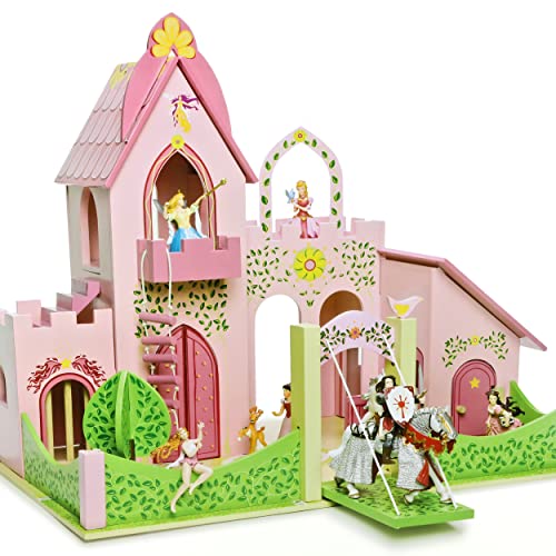 alles-meine.de GmbH XL Zauberschloß - Puppenhaus aus Holz für Biegepuppen - Set Puppenstube Puppenhaus - Schloß Märchenschloß rosa pink - Kinder Mädchen Feen Elfenschloß von alles-meine.de GmbH