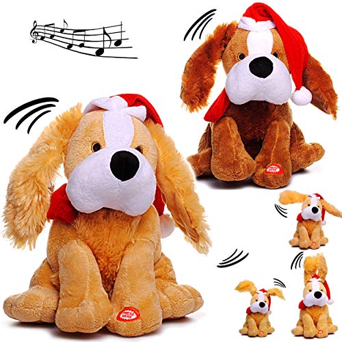 alles-meine.de GmbH XL - singender & Tanzender - Hund - Jingle Bells - Plüschtier mit Sound & Bewegung - 26 cm - aus Stoff/Plüsch - Weihnachtsmann/Weihnachtshund/Welpe - Ti.. von alles-meine.de GmbH