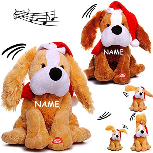 alles-meine.de GmbH XL - singender & Tanzender - Hund - Jingle Bells - inkl. Name - Plüschtier mit Sound & Bewegung - 26 cm - aus Stoff/Plüsch - Weihnachtsmann/Weihnachtshund.. von alles-meine.de GmbH