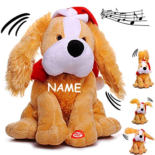 alles-meine.de GmbH XL - singender & Tanzender - Hund - Jingle Bells - inkl. Name - Plüschtier mit Sound & Bewegung - 26 cm - aus Stoff/Plüsch - Weihnachtsmann/Weihnachtshund.. von alles-meine.de GmbH