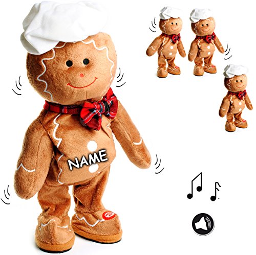 alles-meine.de GmbH XL - singender & Tanzender - Pfefferkuchenmann/Lebkuchen - I Wish You a Merry Christmas - incl. Name - Plüschtier mit Sound & Bewegung - 40 cm - aus STO.. von alles-meine.de GmbH