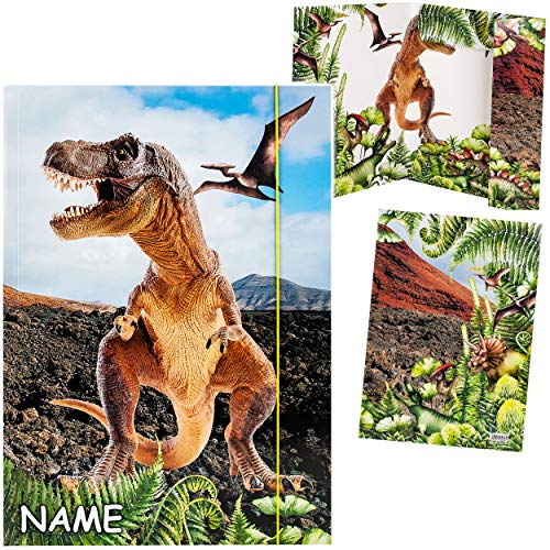 alles-meine.de GmbH XXL A3 - Zeichenmappe/Sammelmappe Motivwahl Dinosaurier - Tyrannosaurus Rex - inkl. Name - Ordner - 44 cm - Mappe für Hefte Zeitschriften Zeichnungen .. von alles-meine.de GmbH