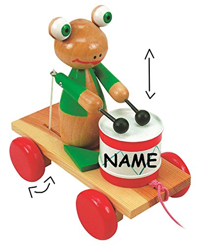 alles-meine.de GmbH Ziehtier - lustiger Frosch - incl. Name - aus Holz/Wackeltier - beweglich ! - schlägt auf die Trommel/Macht Musik - mit Schnur - Ziehfigur als Nachzie.. von alles-meine.de GmbH