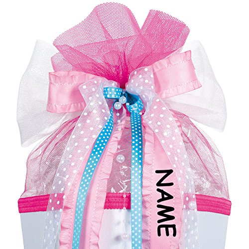 alles-meine.de GmbH große 3-D Schleife - incl. Name/Text - 24 cm breit u. 60 cm lang - mit Perlen und Spitzenband rosa pink hellblau - für Geschenke und Schultüten von alles-meine.de GmbH