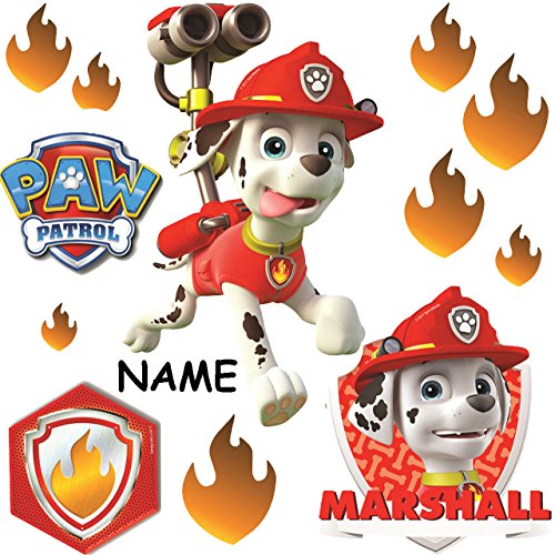 alles-meine.de GmbH große Wandsticker - P. Patrol - Feuerwehr Hund Marshall - incl. Name - selbstklebend + wiederverwendbar + wasserfest - Aufkleber für Kinderzimmer - Wand.. von alles-meine.de GmbH