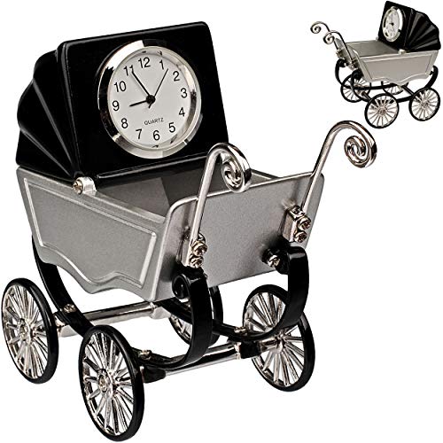 alles-meine.de GmbH kleine - Tischuhr/Miniatur - Uhr - Baby Kinderwagen - aus Metall - 9 cm - batteriebetrieben - Analog - Batterie - schwarz - Zahlen Stehuhr/Standuhr - Wohn.. von alles-meine.de GmbH